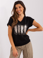 Hurt Czarna bluzka z nadrukiem i dekoltem V RUE PARIS