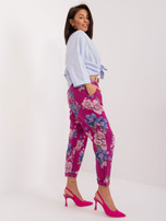 Hurt Fioletowe damskie spodnie materiałowe z domieszką lnu