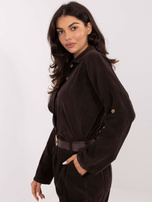 Ciemnobrązowa sztruksowa koszula z długim rękawem