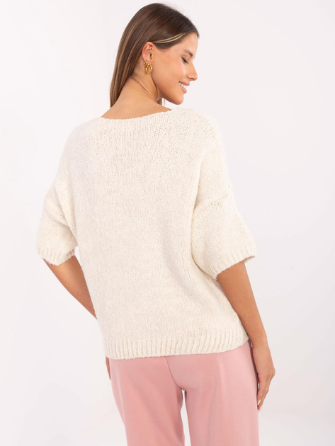 Hurt Jasnobeżowy sweter oversize z krótkim rękawem