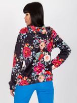 Hurtownia Czarna welurowa bluza rozpinana z printem RUE PARIS 