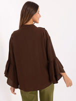 Brązowa koszula z falbankami przy rękawach RUE PARIS 