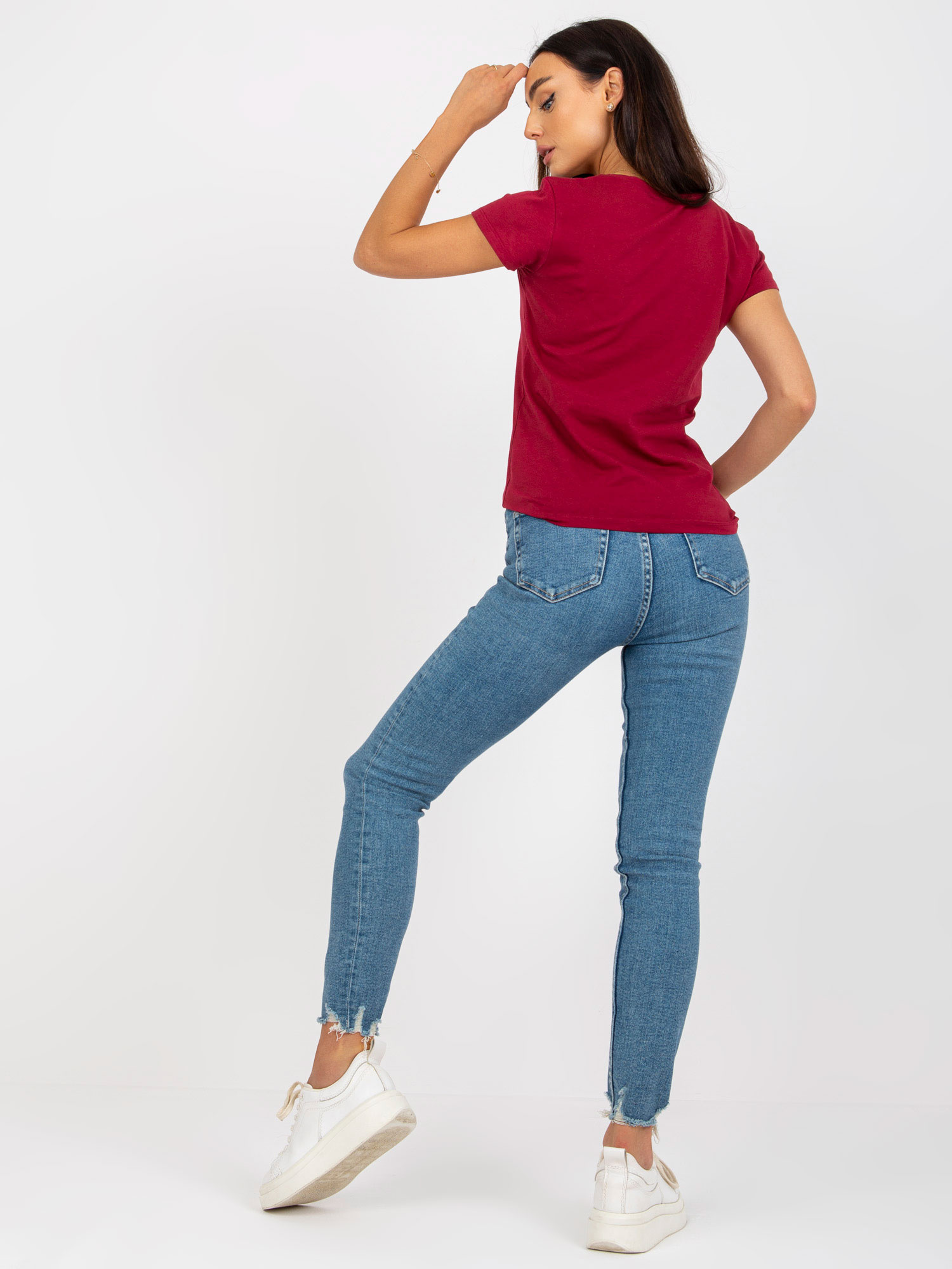 Hurt Bordowy t-shirt basic z okrągłym dekoltem 