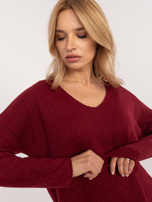Hurt Bordowy sweter oversize z błyszczącą nitką