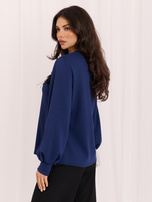 Dark blue elegant blouse with puffed sleeves.