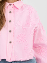 Jasnoróżowa jeansowa kurtka z aplikacją 3D RUE PARIS 