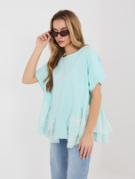 Miętowa bawełniana bluzka z falbanami