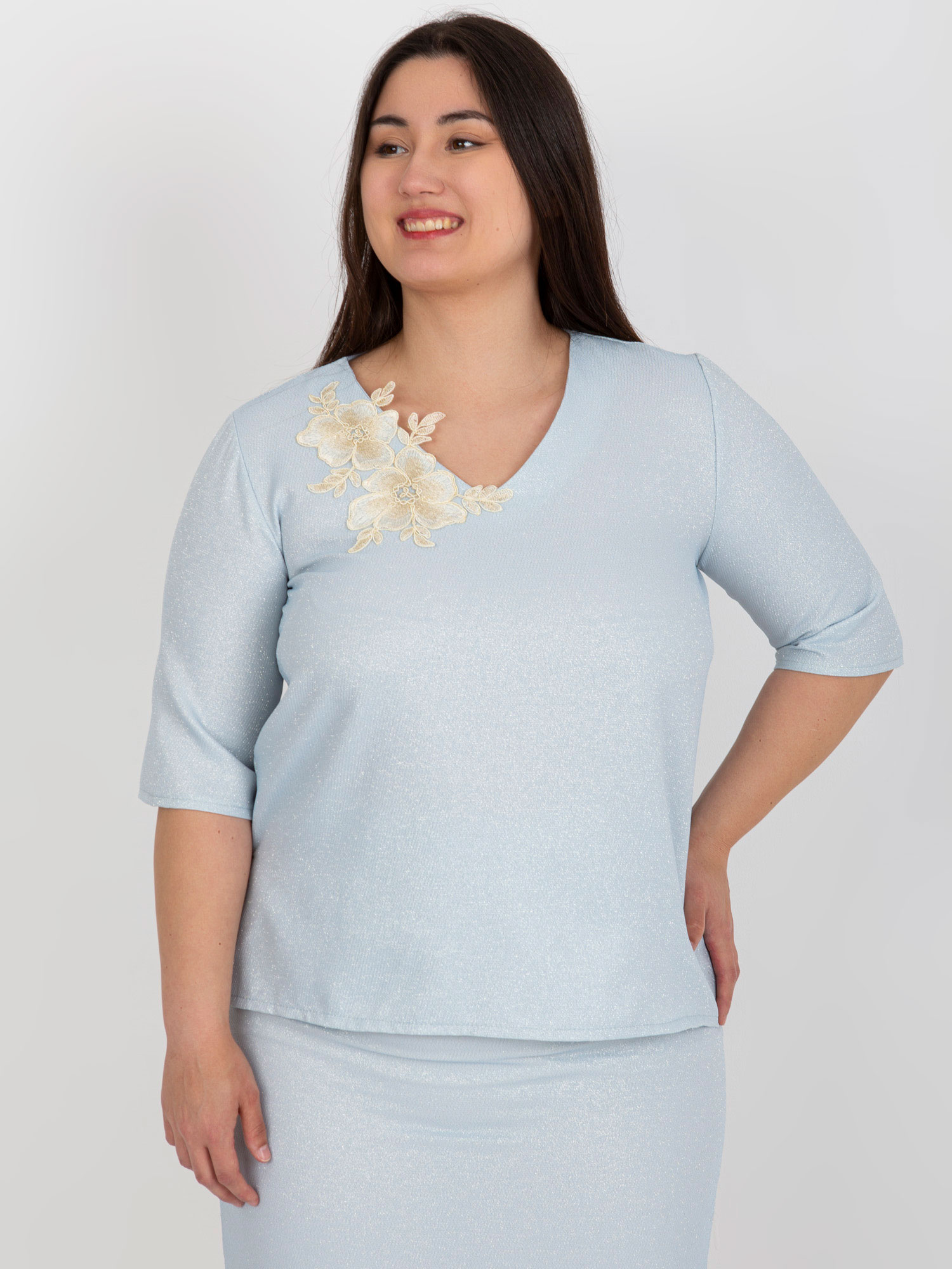 Hurt Jasnoniebieska bluzka plus size z krótkim rękawem