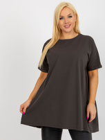 Hurt Khaki długa bluzka plus size basic z falbaną
