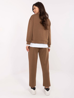 Camelowy damski komplet z białą wstawką RUE PARIS 