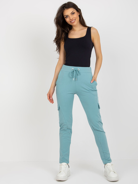 Hurt Ciemnomiętowe damskie spodnie dresowe typu cargo