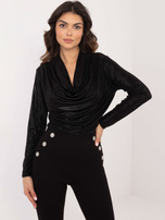Hurtownia Czarna drapowana bluzka z połyskiem 