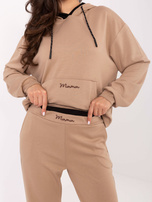 Ciemnobeżowy damski komplet z bluzą kangurką