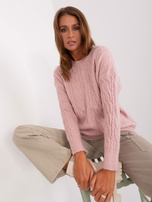 Hurt Jasnoróżowy klasyczny sweter z warkoczami