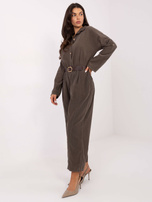 Khaki sztruksowe spodnie z kieszeniami