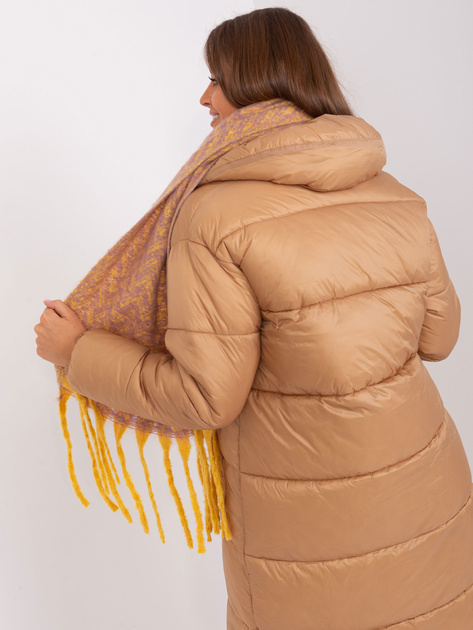 Hurt Ciemnożółto-fioletowy zimowy szal damski we wzory