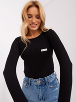 Hurtownia Czarna bluzka longsleeves z okrągłym dekoltem