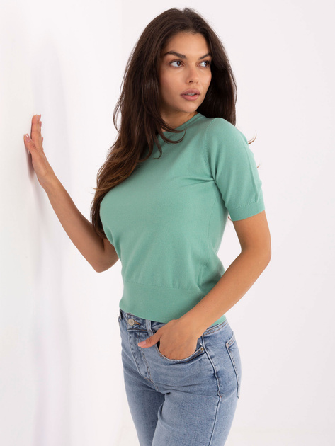 Miętowy damski sweter z krótkim rękawem
