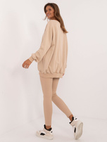 Hurt Beżowy komplet dresowy z legginsami w prążek