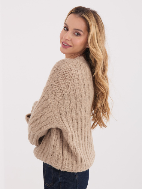 Ciemnobeżowy sweter z bufiastymi rękawami