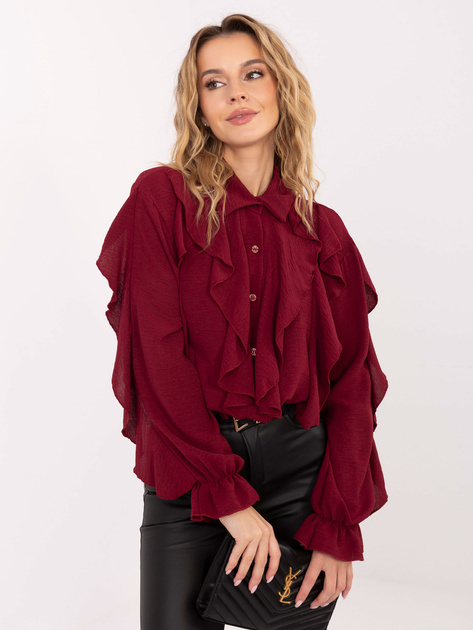 Bordowa elegancka koszula z żabotem