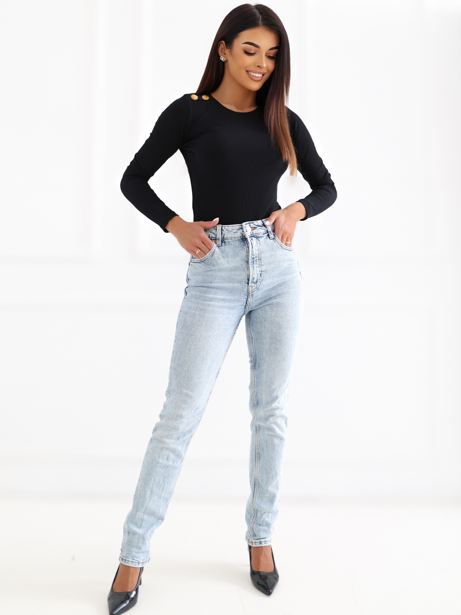 Czarna bluzka basic w prążek BASIC FEEL GOOD