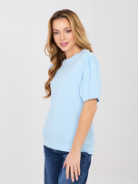 Pastelowa niebieska bluzka basic z bufiastymi rękawami RUE PARIS 