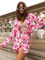 Różowo-ecru elegancki komplet ze spódnico-spodenkami