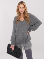 Dunkelgrauer eleganter Pullover mit Spitze.