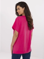 Fuksjowa damska bluzka z aplikacją z dżetów