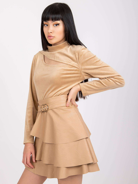 Ciemnobeżowa bluzka welurowa z długim rękawem Kigali