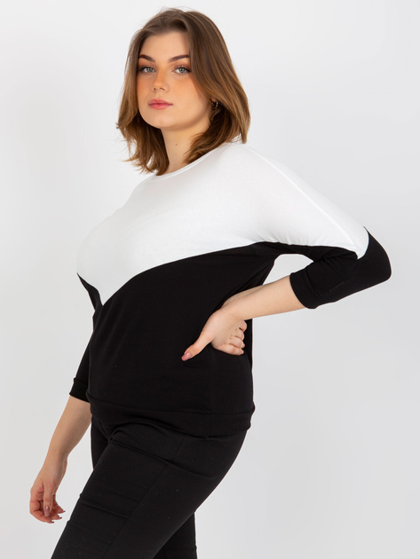 Hurt Ecru-czarna bluzka plus size basic z okrągłym dekoltem