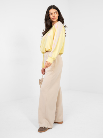 Beżowe szerokie spodnie bez zapięcia RUE PARIS 