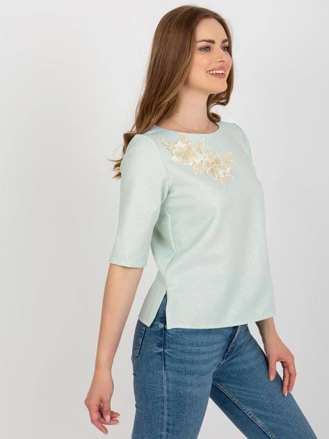 Hurt Miętowa bluzka wizytowa z krótkim rękawem