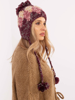 Hurtownia Bordowa damska czapka z nausznikami