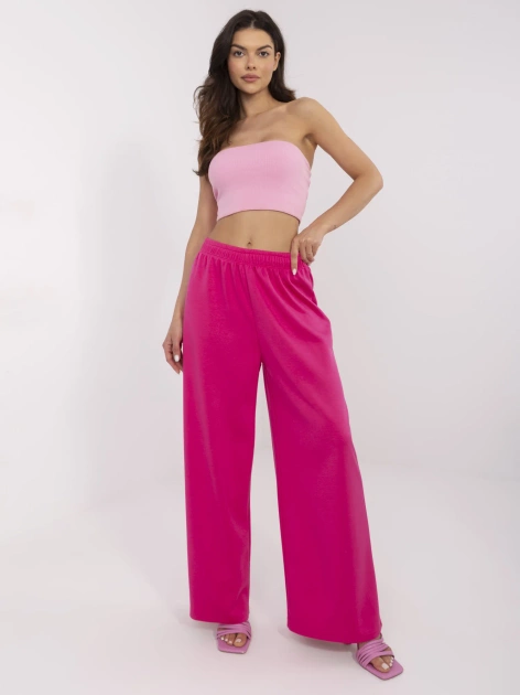 Fuksjowe spodnie basic z szeroką nogawką