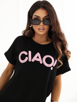 Czarna bluzka oversize z kontrastowym napisem RUE PARIS 