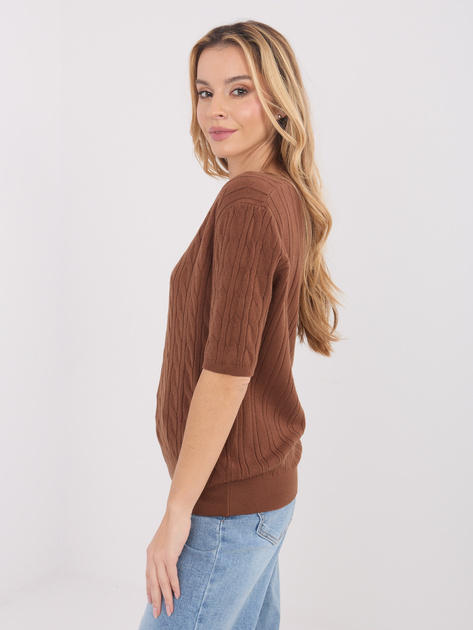 Jasnobrązowy damski sweter z krótkim rękawem