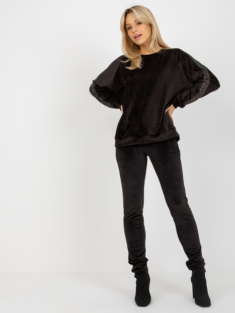 Hurt Czarny dwuczęściowy komplet welurowy z aplikacją