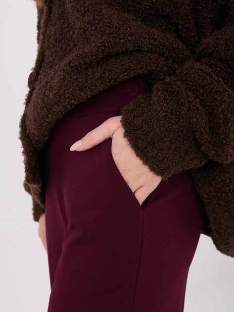 Burgundowe spodnie z imitacją podwiniętych nogawek RUE PARIS