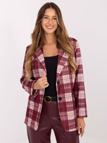 Bordowa marynarka w kratę z podszewką RUE PARIS