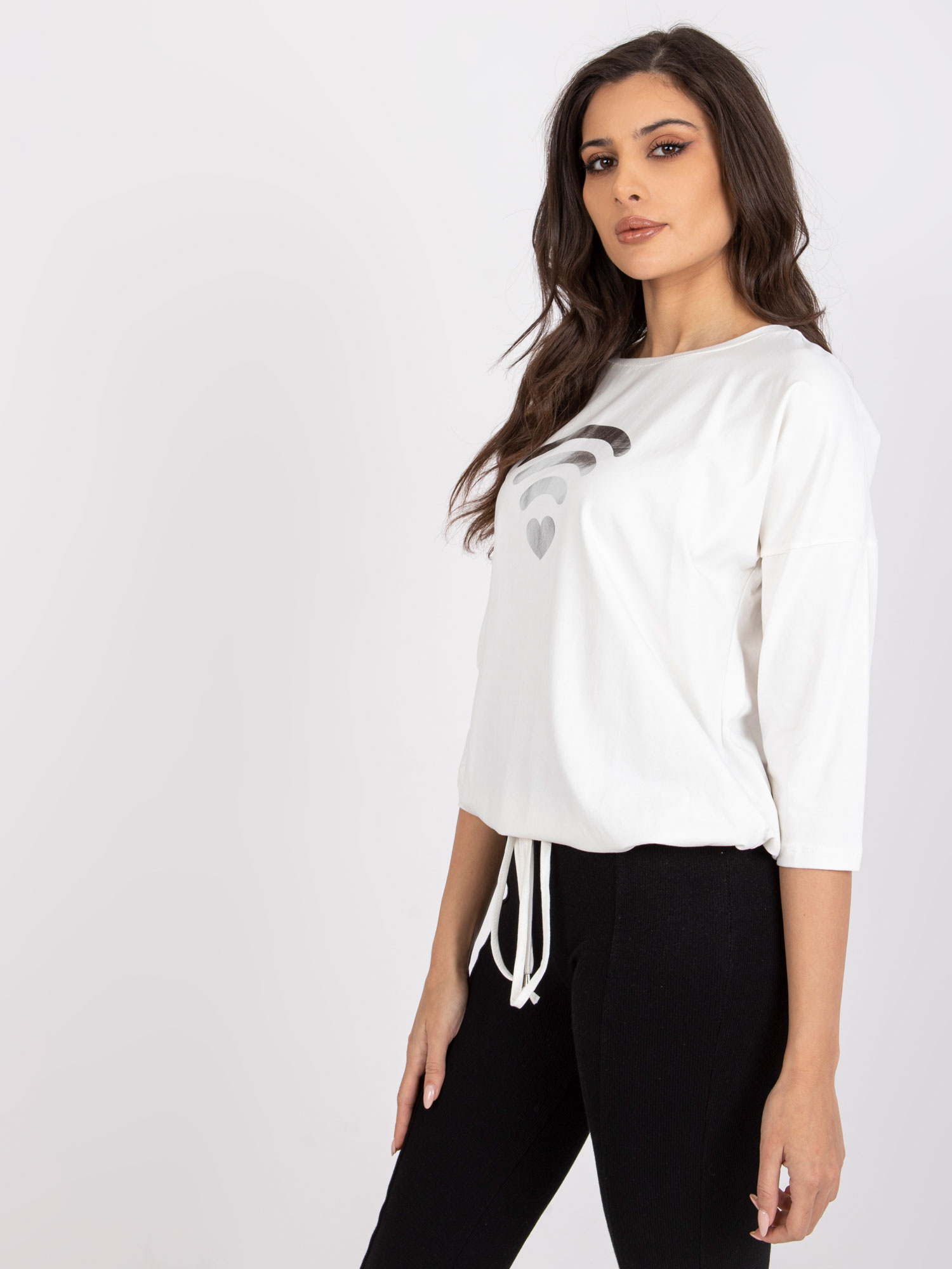 Ecru Damenbluse mit Druck Domenica RUE PARIS.