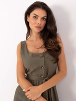 Khaki letnia sukienka z wiązanym paskiem