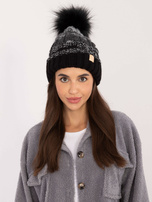 Hurt Czarna czapka zimowa z warkoczowym splotem RUE PARIS