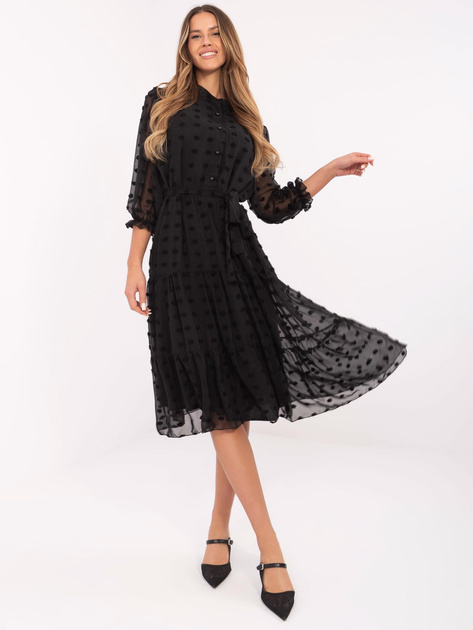 Hurt Czarna rozkloszowana sukienka koktajlowa ze stójką