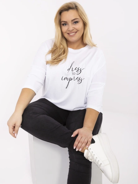 Biała damska bluzka plus size z dekoltem 3/4