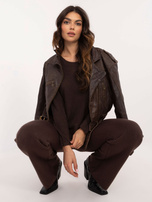 Ciemnobrązowy dwuczęściowy komplet z dzianiny
