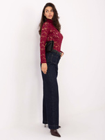 Burgundowa dopasowana bluzka z koronki