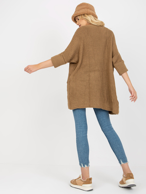 Hurtownia Camelowy luźny kardigan z kieszeniami RUE PARIS