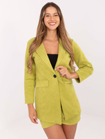 Limonkowa zamszowa marynarka z imitacją kieszeni
